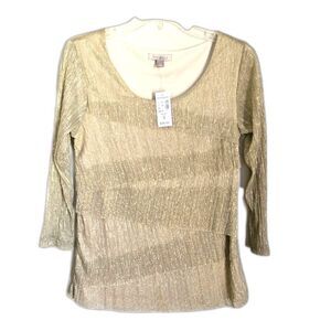 Roz & Ali Small Women's Gold 3/4 Sleeve Blouse Top Shimmery NEW
